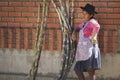 Unidentified indigenous native Quechua woman with traditional tribal clothing and hat, at the Tarabuco Sunday Market, Bolivia Royalty Free Stock Photo